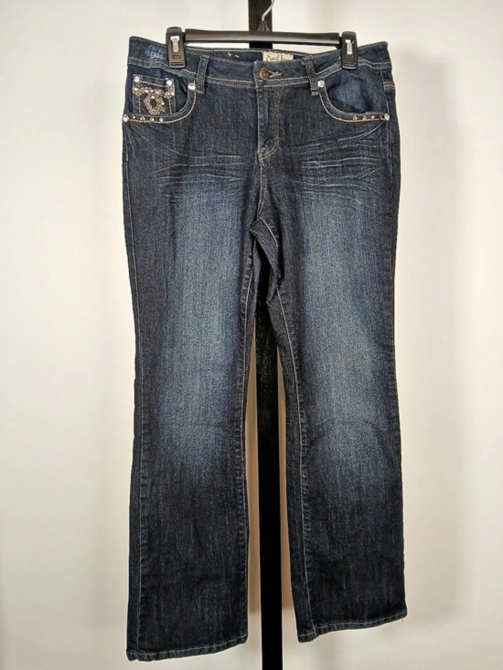 Earl Jean Boot Cut Embellished Jeans in Blue Size 10P
